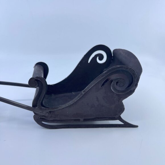 vintage handcrafted wrought iron reindeer & sleigh figurine holiday decor - Picture 6 of 6